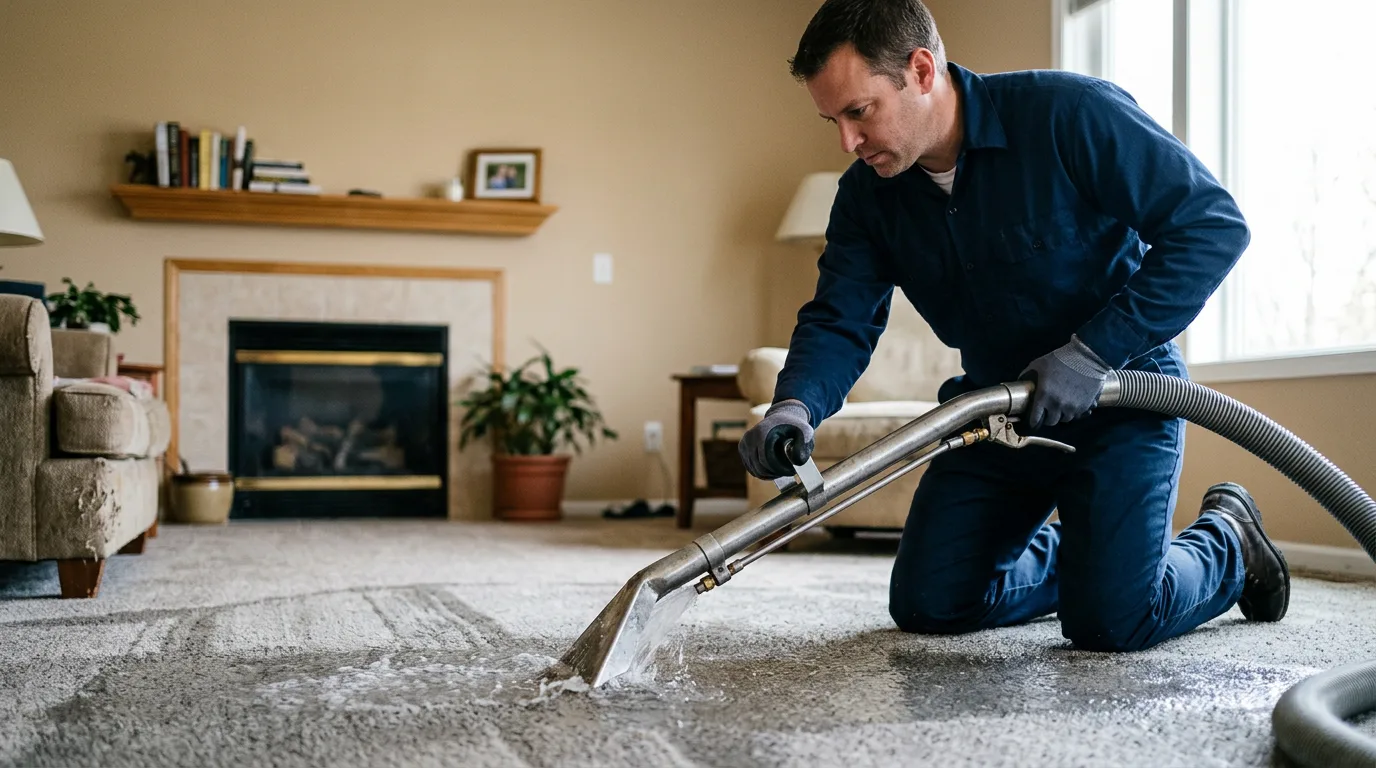 Water damage restoration technician working near Medora, IL